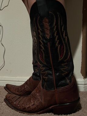 Lucchese Brown Foot with Black Shaft Western Boots